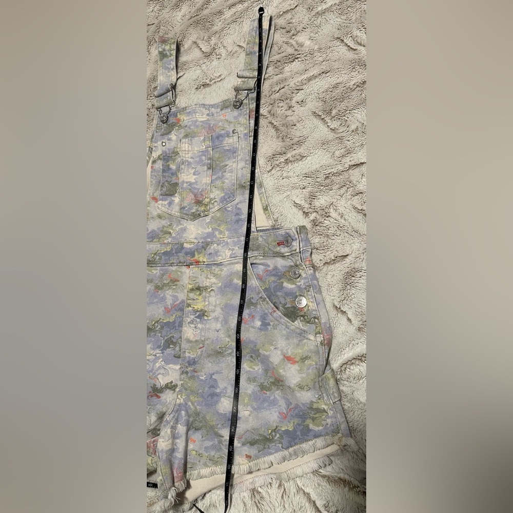 Pilcro by Anthropologie Waterolor Denim Overalls Frayed Hem Shortalls - Picture 5 of 9